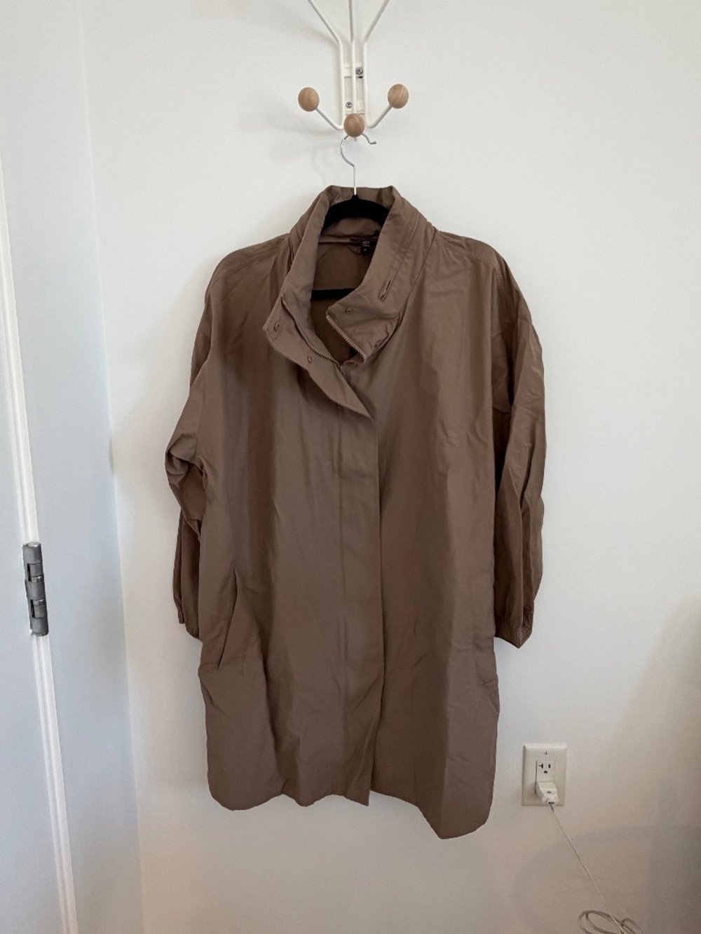 Eileen Fisher Stand Collar Taupe Rain Coat 2X